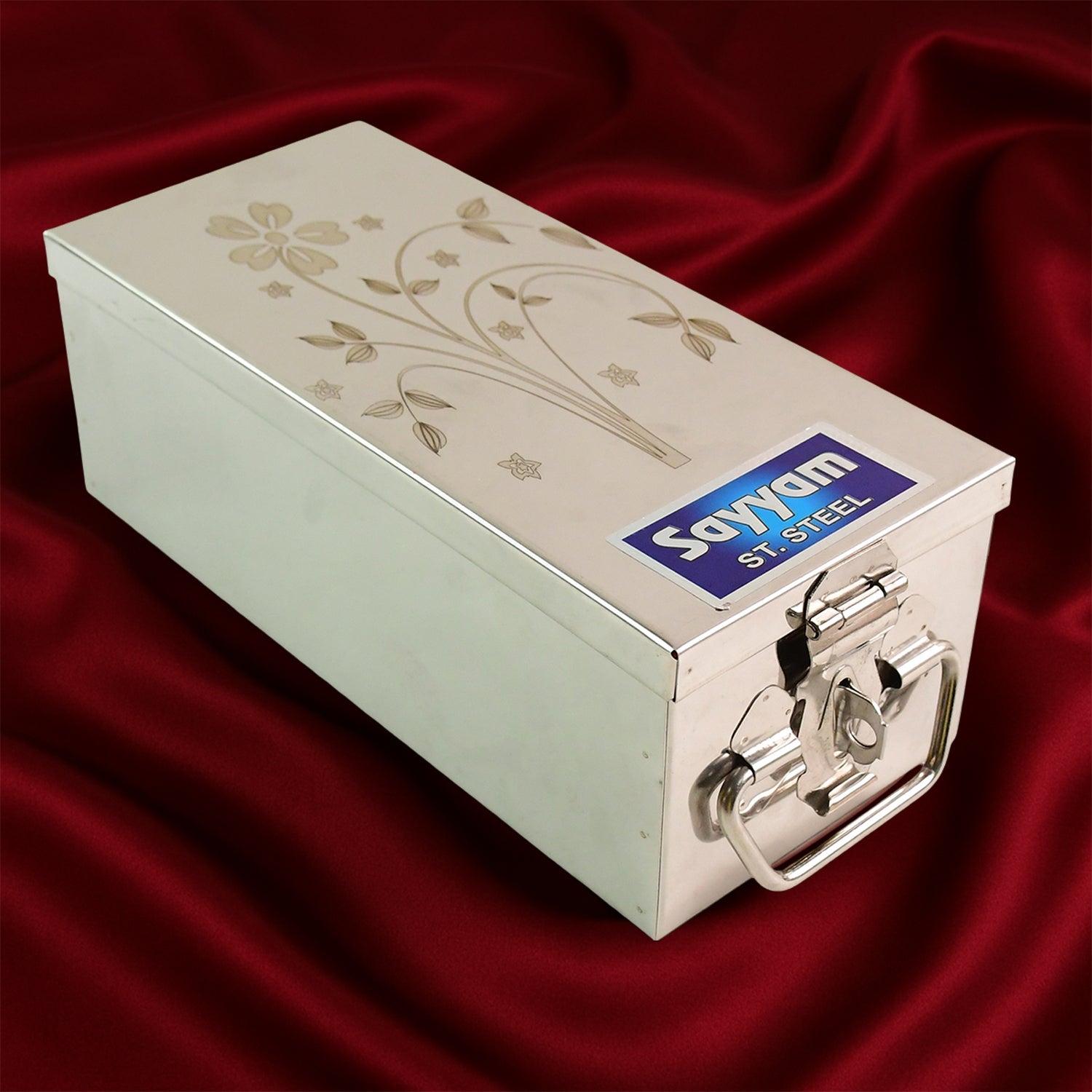 Premium Stainless Steel Velvet Lined Jewellery Storage Box with Lock and Red Interior Premium Stainless Steel Velvet Lined Jewellery Storage Box with Lock and Red Interior